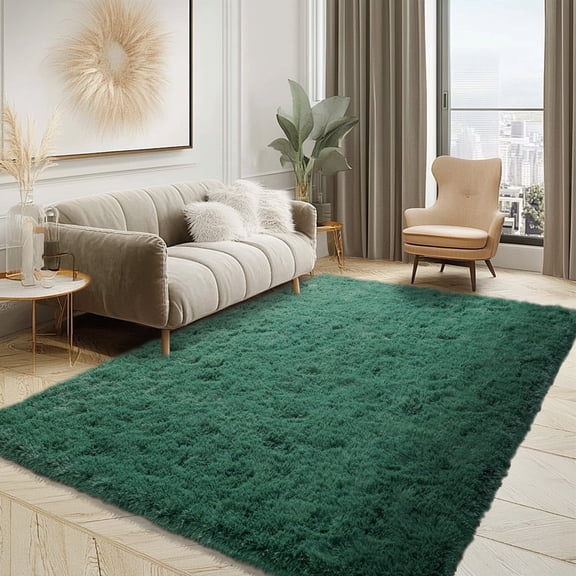 ZENELESS 5'x 7' Green Soft Fluffy Area Rug for Living Room, Bedroom, Kids Room,Indoor Carpets Decor