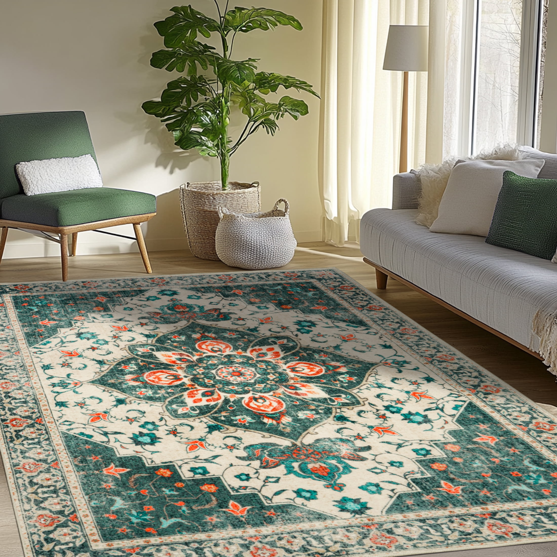 ZENELESS 5x7ft Area Rugs for Living Room,Low Pile Lightweight Print Rug ...