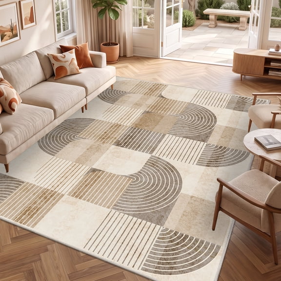 ZENELESS 7x10 Large Machine Washable Rugs, Soft Non Slip Non Shedding Area Rug for Bedroom, Living Room, Dining Room, Beige