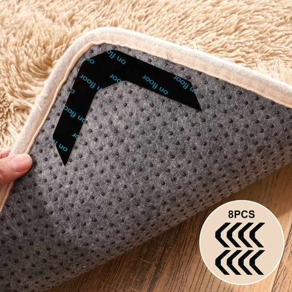 ZENELESS 8 Pcs Rug Gripper,Reusable Non Slip Carpet Tape for Area Rugs Tablecloth,Double-Sided Adhesive Rug Stickers,V-shape (Black)