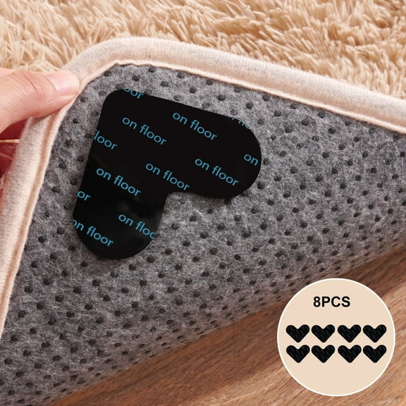 ZENELESS 8 Pcs Rug Tape,Non Slip Rug Gripper,Under Rug Carpet Tape for Hardwood Floors and Tiles,Heart (Black)