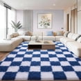 thumbnail image 1 of ZENELESS 8x10 Fluffy Rug for Living Room,Checkered Shaggy Soft Anti-Skid High Pile Carpet for Boys Girls Teen Room Dorm Home Decor,White and Sand Blue, 1 of 7