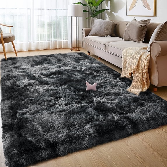 ZENELESS 9x12ft Shag Fluffy Rectangular Rugs, Anti-skid Large Fuzzy Floor Carpet for Teens Dorm Nursery Children Bedroom Home Decor Charcoal Gray
