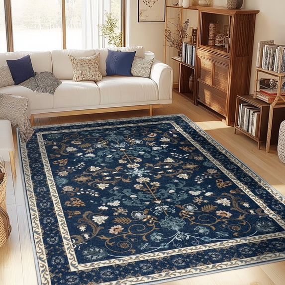 ZENELESS Area Rugs,5x7 Soft Non Slip Non Shedding Carpet for Living Room Bedroom Kitchen Home Office Nursery Dining Room,Dark Blue