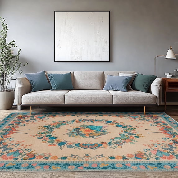 ZENELESS Area Rugs for Living Room,5x7ft Machine Washable Non Slip Modern Rugs for Home decor Living Room Dining Room Bedroom Den Nursery Blue