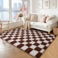 thumbnail image 1 of ZENELESS Checkered Fluffy Area Rugs for Living Room,4x6 Soft Plush Carpet for Bedroom Bedside Kids Teen Dorm Nursery Home Decor,Creamy White and Coffee, 1 of 7