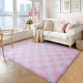 thumbnail image 1 of ZENELESS Checkered Fluffy Area Rugs for Living Room,4x6 White and Pink Soft Plush Carpet for Bedroom Bedside Kids Teen Dorm Nursery Home Decor, 1 of 7