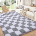 thumbnail image 1 of ZENELESS Checkered Fluffy Rug,Non-Slip Large Area Rug,Super Soft Indoor Fuzzy Carpet for Bedroom Living Room Home Decor,6x9 White and Light Gray, 1 of 7