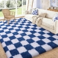 thumbnail image 1 of ZENELESS Checkered Fluffy Rug,Non-Slip Large Area Rug,Super Soft Indoor Fuzzy Carpet for Bedroom Living Room Home Decor,6x9 White and Sand Blue, 1 of 7