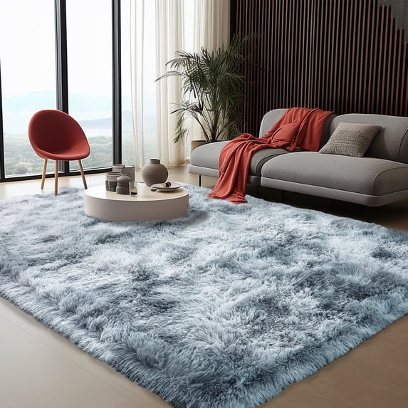 ZENELESS Extra Large Fluffy Rugs for Living Room,9x12ft Shag Rug Rectangular Carpets for High Traffic Areas in Living Room, Bedroom (Tie-dye Silver and Gray)