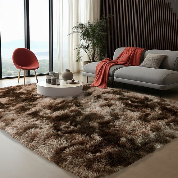 ZENELESS Extra Large Fluffy Rugs for Living Room,9x12ft Shag Rug Rectangular Carpets for High Traffic Areas in Living Room, Bedroom (Tie-dye Brown)