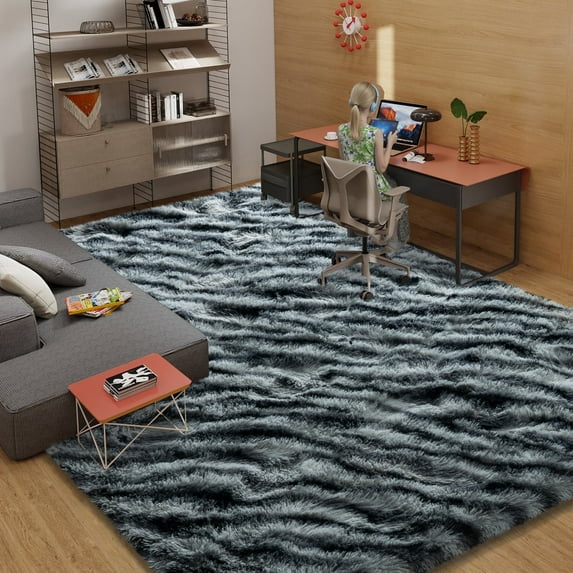 ZENELESS Fluffy Area Rugs, 5x7ft Black and White Stripes Fuzzy Non-Slip Carpets Perfect for Living Room, Dining Room