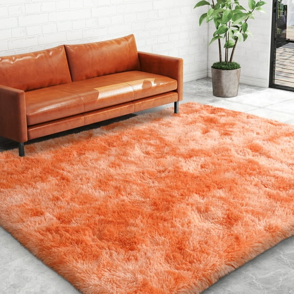 ZENELESS Fluffy Area Rugs, 5x7ft Tie-Dye Orange Fuzzy Non-Slip Carpets Perfect for Living Room, Dining Room