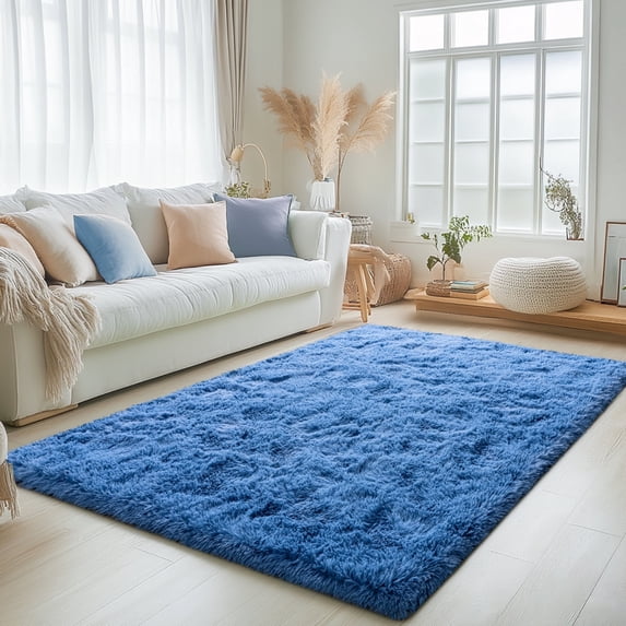 ZENELESS Fluffy Area Rugs for Living Room,4x6 Shag Rectangular Carpets for Bedroom Cobalt Blue