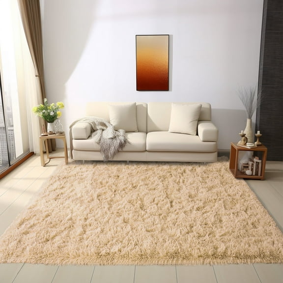 ZENELESS Fluffy Area Rugs for Living Room,4x6 Shag Rectangular Carpets for Bedroom Light Brown