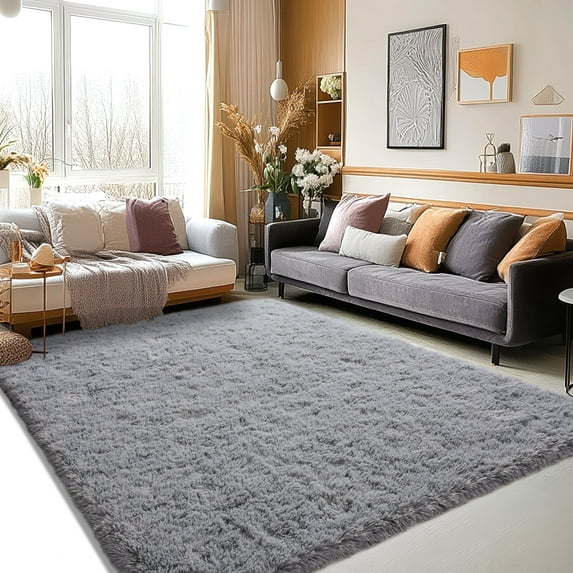 ZENELESS Fluffy Area Rugs for Living Room,4x6 Shag Rectangular Carpets for Bedroom Light Gray