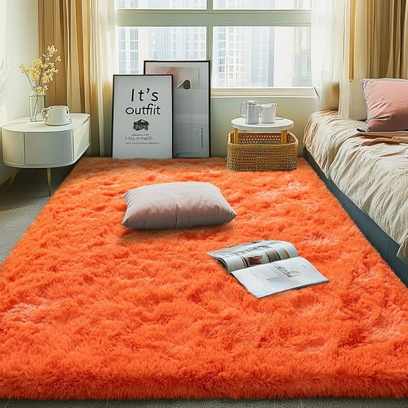 ZENELESS Fluffy Area Rugs for Living Room,4x6 Shag Rectangular Carpets for Bedroom Orange