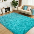 thumbnail image 1 of ZENELESS Fluffy Area Rugs for Living Room,4x6 Shag Rectangular Carpets for Bedroom Teal Blue, 1 of 6