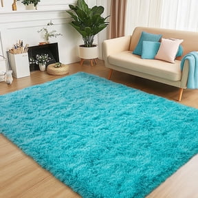 ZENELESS Fluffy Area Rugs for Living Room,4x6 Shag Rectangular Carpets for Bedroom Teal Blue
