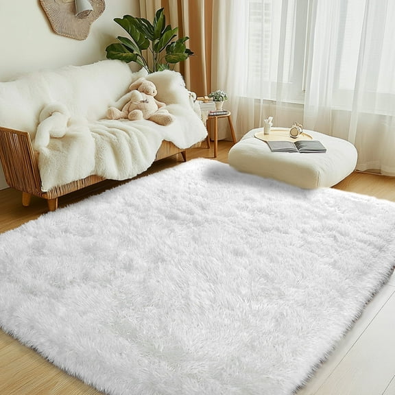 ZENELESS Fluffy Area Rugs for Living Room,4x6 Shag Rectangular Carpets for Bedroom White