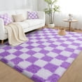 thumbnail image 1 of ZENELESS Fluffy Checkered Rug,5x7 White and Purple Soft Fuzzy Shag Shaggy Carpet for Living Room Bedroom Kids Room, Dorm Home Decor, 1 of 7
