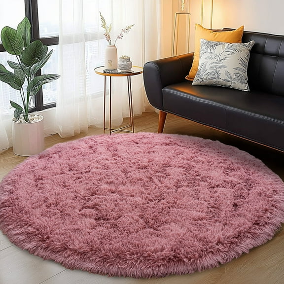 ZENELESS Fluffy Circle Rug for Girls Bedroom,5x5ft Blush Pink Non-Slip Fuzzy Plush Carpet, Circle Shag Area Rug for Kids Girls Bedroom Baby Room Home Decor