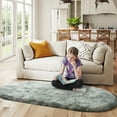 thumbnail image 1 of ZENELESS Fluffy Oval Area Rug, 2.6 x 5.3ft Extra Soft Shaggy Carpet for Kids Bedroom Nursery Bedside Mat, Tie-Dye Gray, 1 of 8