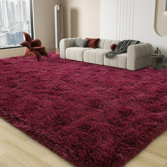 ZENELESS Fluffy Rug for Bedroom,8x10ft Wine Red Anti-Skid Shaggy Carpet Perfect for Living Room, Bedroom