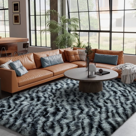 ZENELESS Fluffy Rugs,6x9ft Black and White Stripes Solid Shag Collection Carpet Perfect for Dining Room, Bedroom