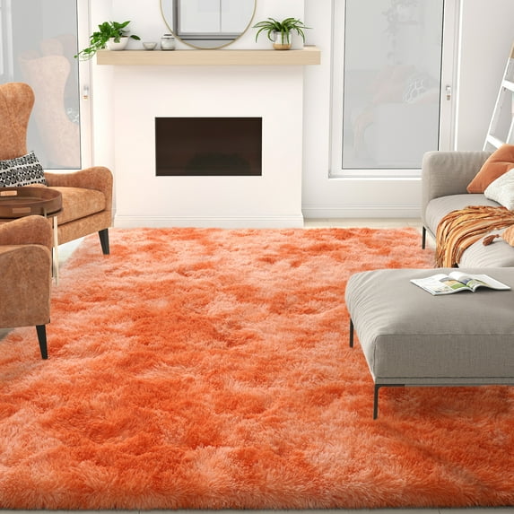 ZENELESS Fluffy Rugs,6x9ft Tie-Dye Orange Solid Shag Collection Carpet Perfect for Dining Room, Bedroom