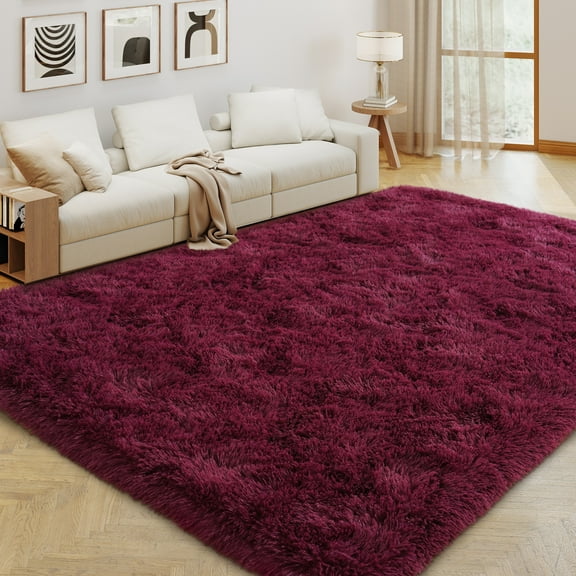 ZENELESS Fluffy Rugs,6x9ft Wine Red Solid Shag Collection Carpet Perfect for Dining Room, Bedroom