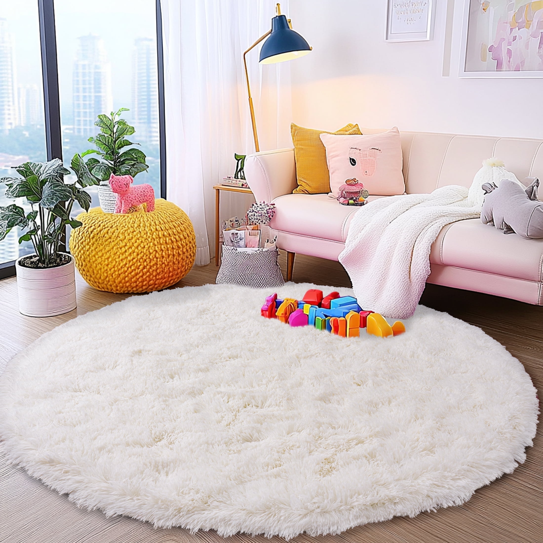 Round Rug Fuzzt ZENELESS Fluffy Shag Circle Rug for Nursery Room,8x8ft Cream White ...