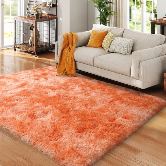 ZENELESS Fluffy Shag Rug,4x6ft Tie-Dye Orange Super Soft Indoor Modern Area Rugs Perfect for Kid's Room, Cloakroom