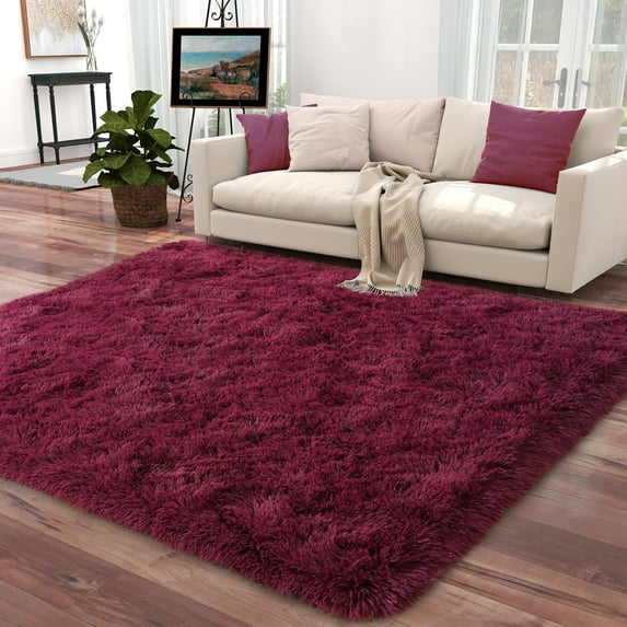 ZENELESS Fluffy Shag Rug,4x6ft Wine Red Super Soft Indoor Modern Area Rugs Perfect for Kid's Room, Cloakroom