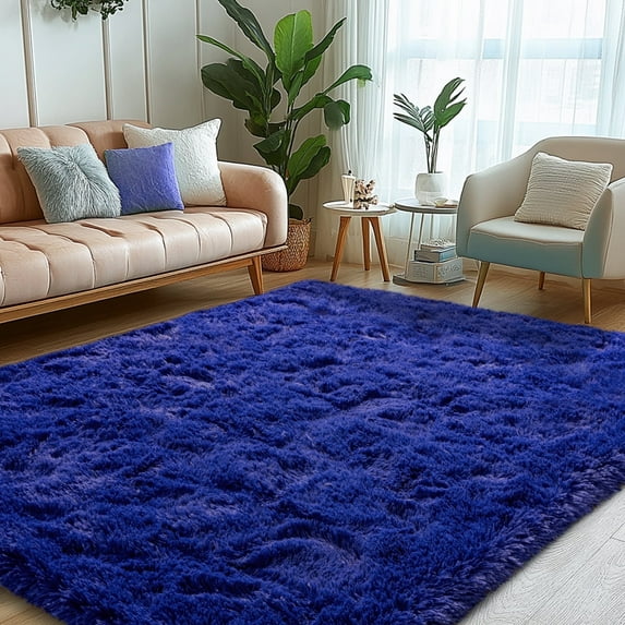 ZENELESS Indoor Fluffy Rug,5x7 Blue Fuzzy Non-Slip Carpets for Living Room Bedroom Home Decor