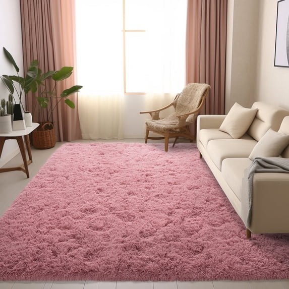 ZENELESS Indoor Fluffy Rug,5x7 Blush Fuzzy Non-Slip Carpets for Living Room Bedroom Home Decor