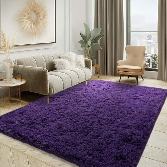 ZENELESS Indoor Fluffy Rug,5x7 Fuzzy Non-Slip Carpets for Living Room Bedroom Kids Room Nursery Home Decor Grape Purple