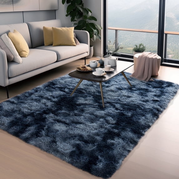 ZENELESS Indoor Fluffy Rug,5x7 Fuzzy Non-Slip Carpets for Living Room Bedroom Kids Room Nursery Home Decor Tie-dye Blue Gray