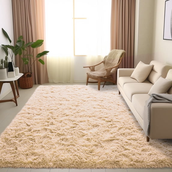 ZENELESS Indoor Fluffy Rug,5x7 Light Brown Fuzzy Non-Slip Carpets for Living Room Bedroom Home Decor