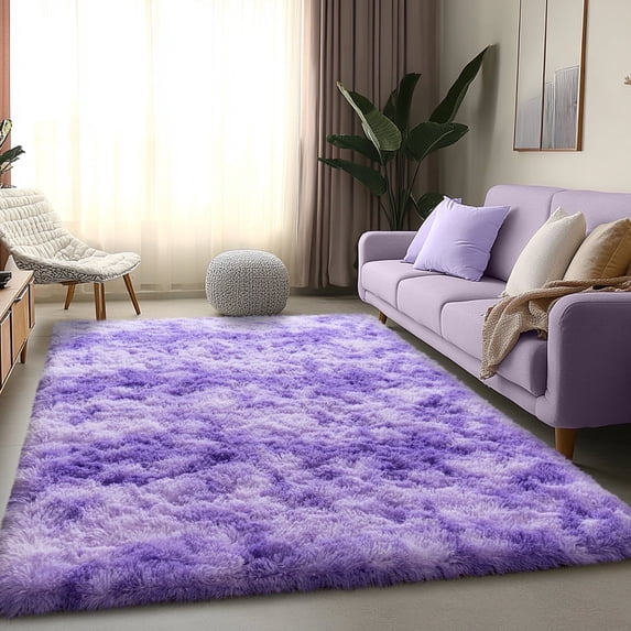 ZENELESS Indoor Fluffy Rug,5x7 Tie-Dye Purple Fuzzy Non-Slip Carpets for Living Room Bedroom Home Decor