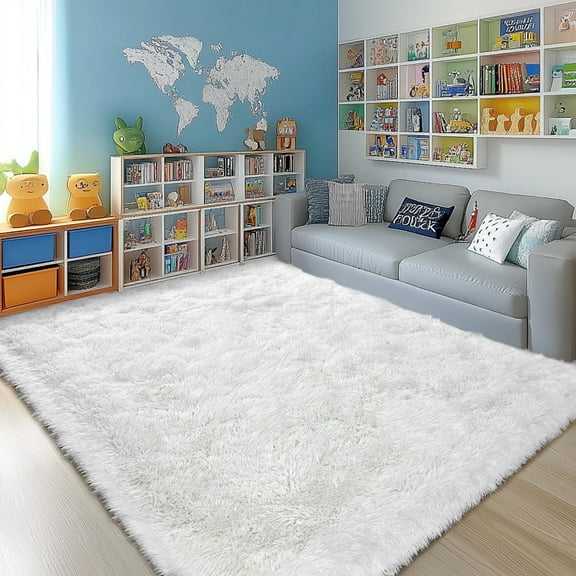 ZENELESS Indoor Fluffy Rug,5x7 White Fuzzy Non-Slip Carpets for Living Room Bedroom Home Decor