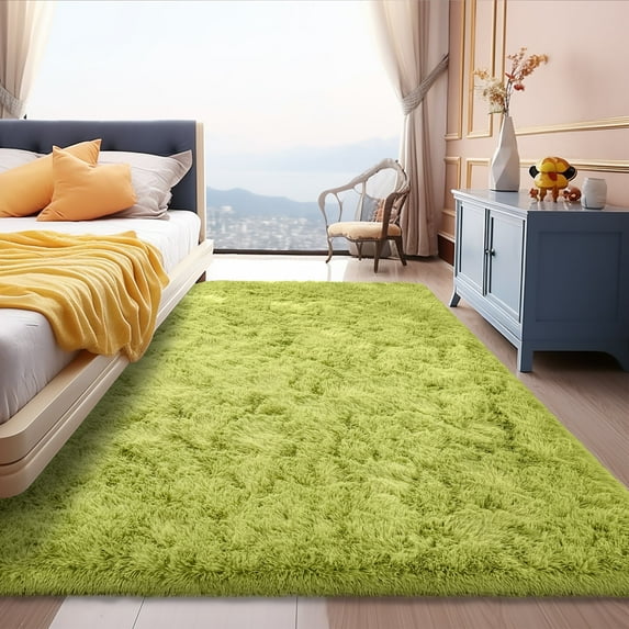 ZENELESS Indoor Fluffy Rugs,5x7ft Fuzzy Non-Slip Carpets for Living Room Bedroom Kids Room Nursery Home Decor Grass Green