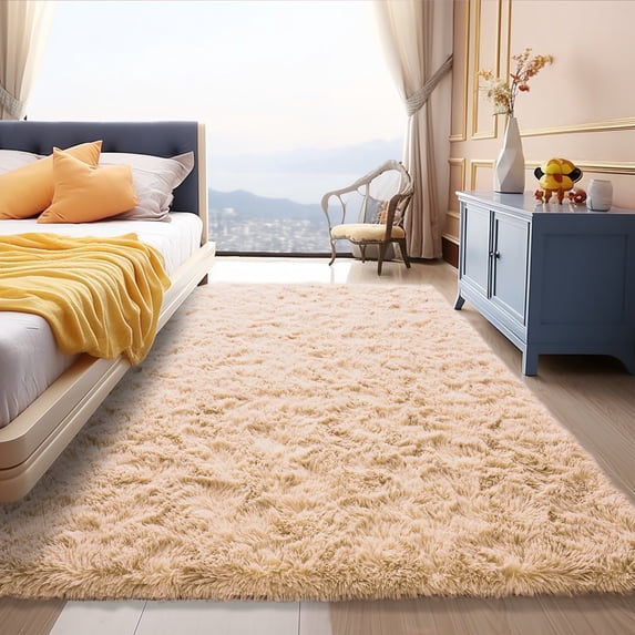 ZENELESS Indoor Fluffy Rugs,5x7ft Fuzzy Non-Slip Carpets for Living Room Bedroom Kids Room Nursery Home Decor Khaki