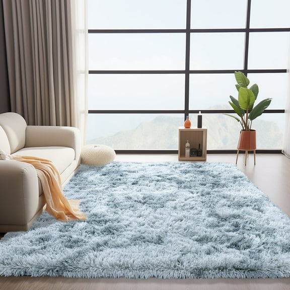 ZENELESS Indoor Fluffy Rugs,5x7ft Fuzzy Non-Slip Carpets for Living Room Bedroom Kids Room Nursery Home Decor Tie-dye Silver&Gray