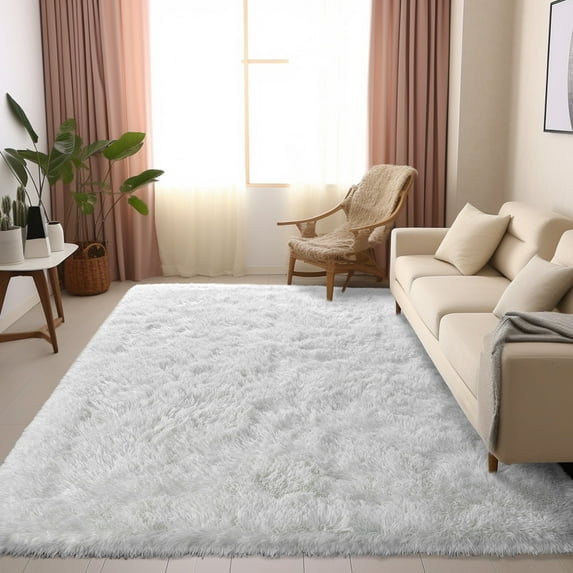 ZENELESS Indoor Fluffy Rugs,5x7ft Fuzzy Non-Slip Carpets for Living Room Bedroom Kids Room Nursery Home Decor White