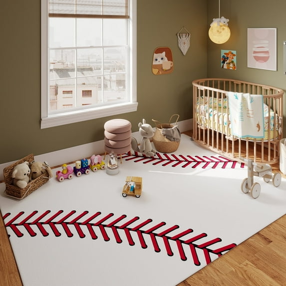 ZENELESS Kids Baseball Area Rug,Print Children Carpet,Non Slip Soft Playmat Rug for Playroom Children Toddlers Bedroom,4x5ft