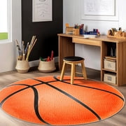 ZENELESS Kids Rug,Basketball Print Children Area Rug,Non Slip Playmat Carpet for Playroom Children Toddlers Bedroom(47" Diameter Circle)