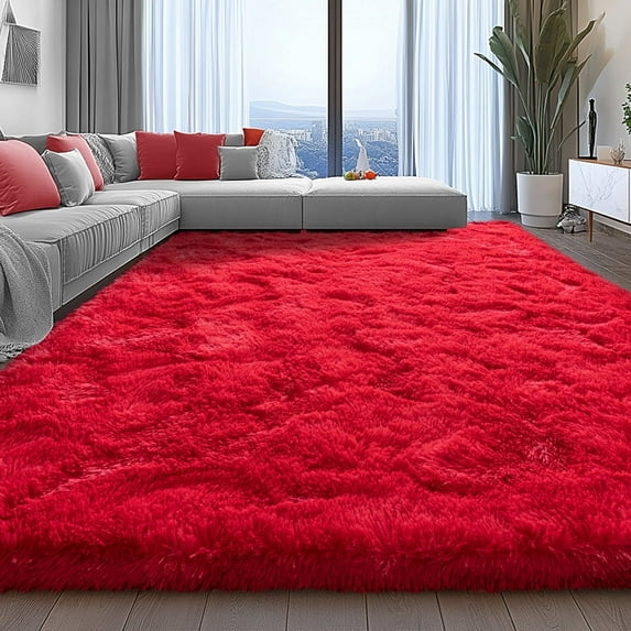 ZENELESS Large Fluffy Area Rugs for Living Room,8x10 Shag Rectangular Carpets for Bedroom, Red