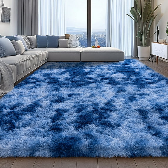 ZENELESS Large Fluffy Area Rugs for Living Room,8x10 Shag Rectangular Carpets for Bedroom, Tie-Dye Blue