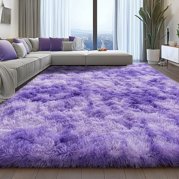 ZENELESS Large Fluffy Area Rugs for Living Room,8x10 Shag Rectangular Carpets for Bedroom, Tie-Dye Purple